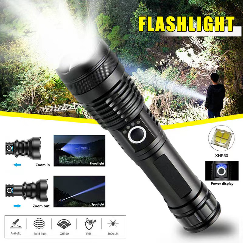 Outdoor Camping Accessories - High Power XHP70 Led Flashlight USB-C