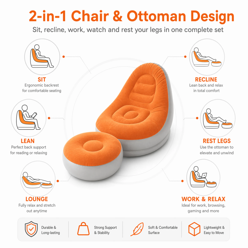 Flocking Inflatable Lazy Sofa  - đánh giá và giá Outdoor Camping Recliner Chairs